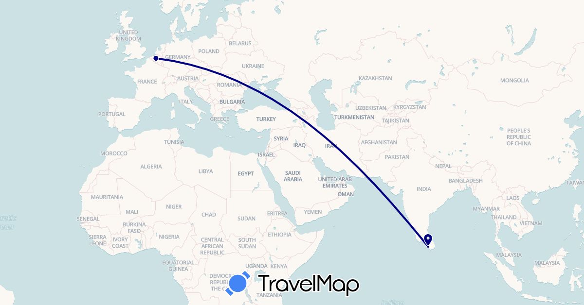 TravelMap itinerary: driving in Belgium, Sri Lanka (Asia, Europe)